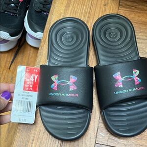 Under Armour Kids' Black and Multicolor Slide Sandals